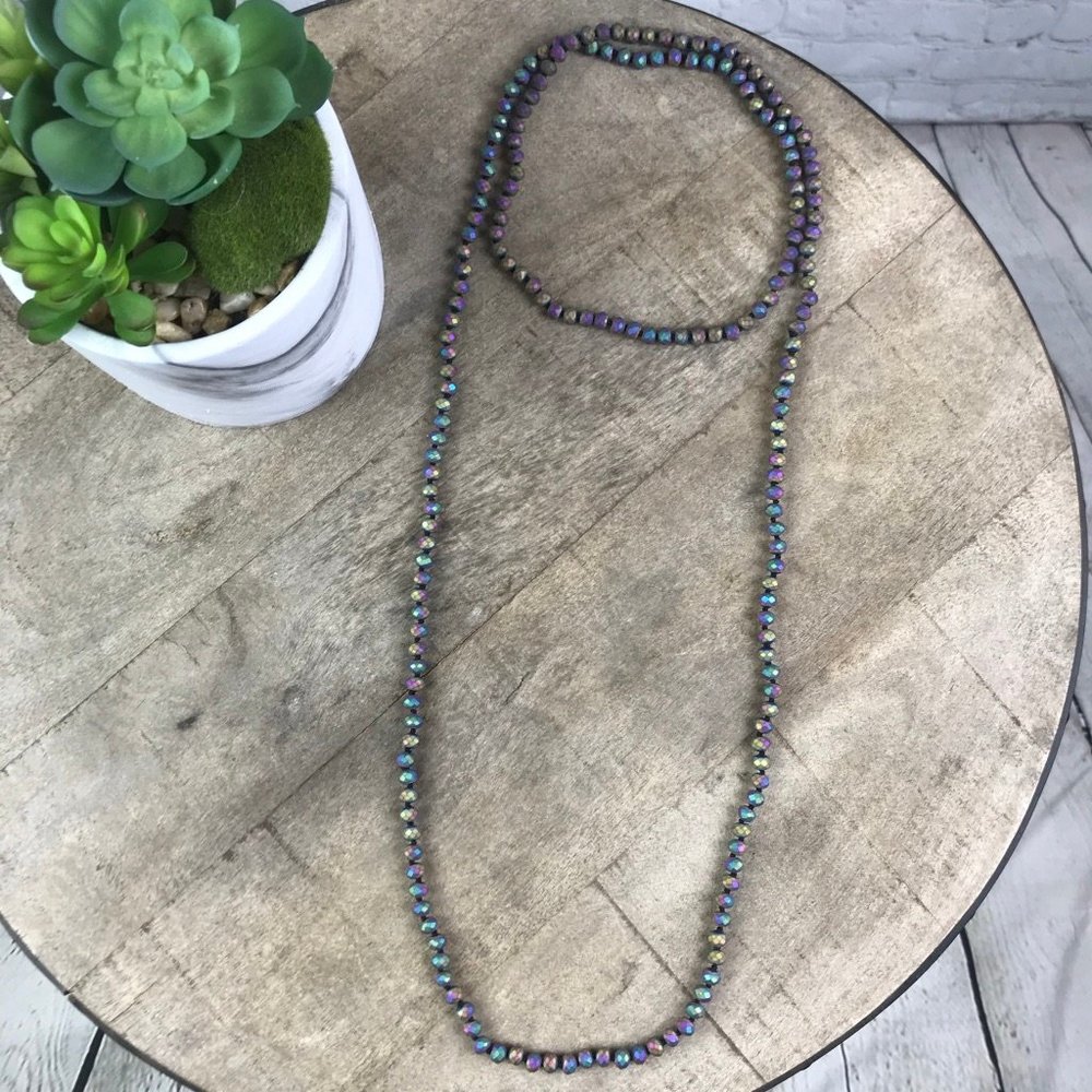 Boho Metallic Crystal Long Beaded Necklace✨